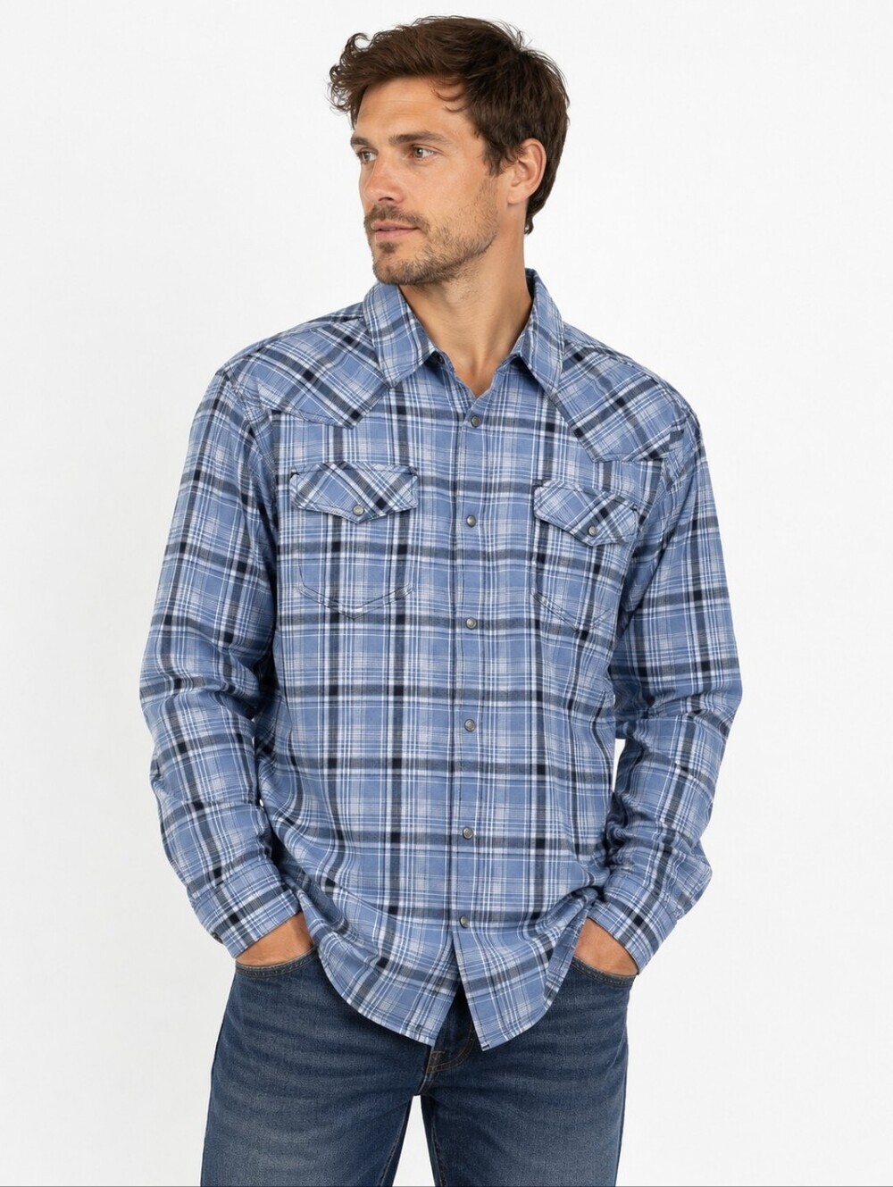 Cody James Mens Western Snap Shirt Blue Plaid Size XLarge Cowboy Concert Rodeo